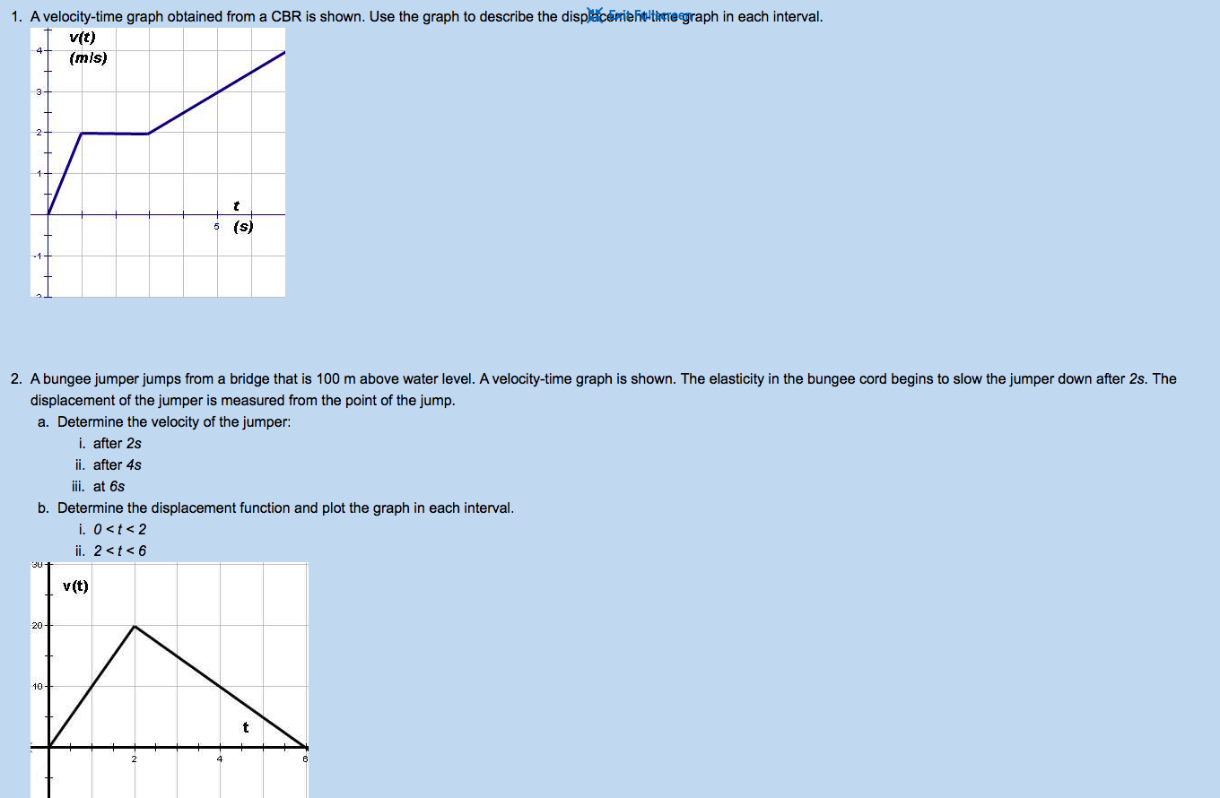  1. A velocity-time graph obtained from a CBR is shown. Use