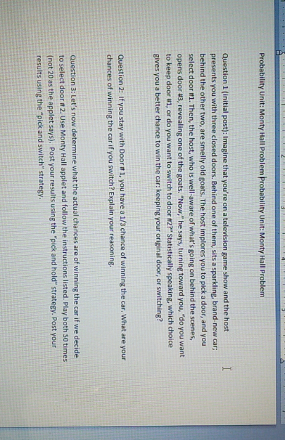 I couldn't understand it, may I get help please? Probability Unit: Monty