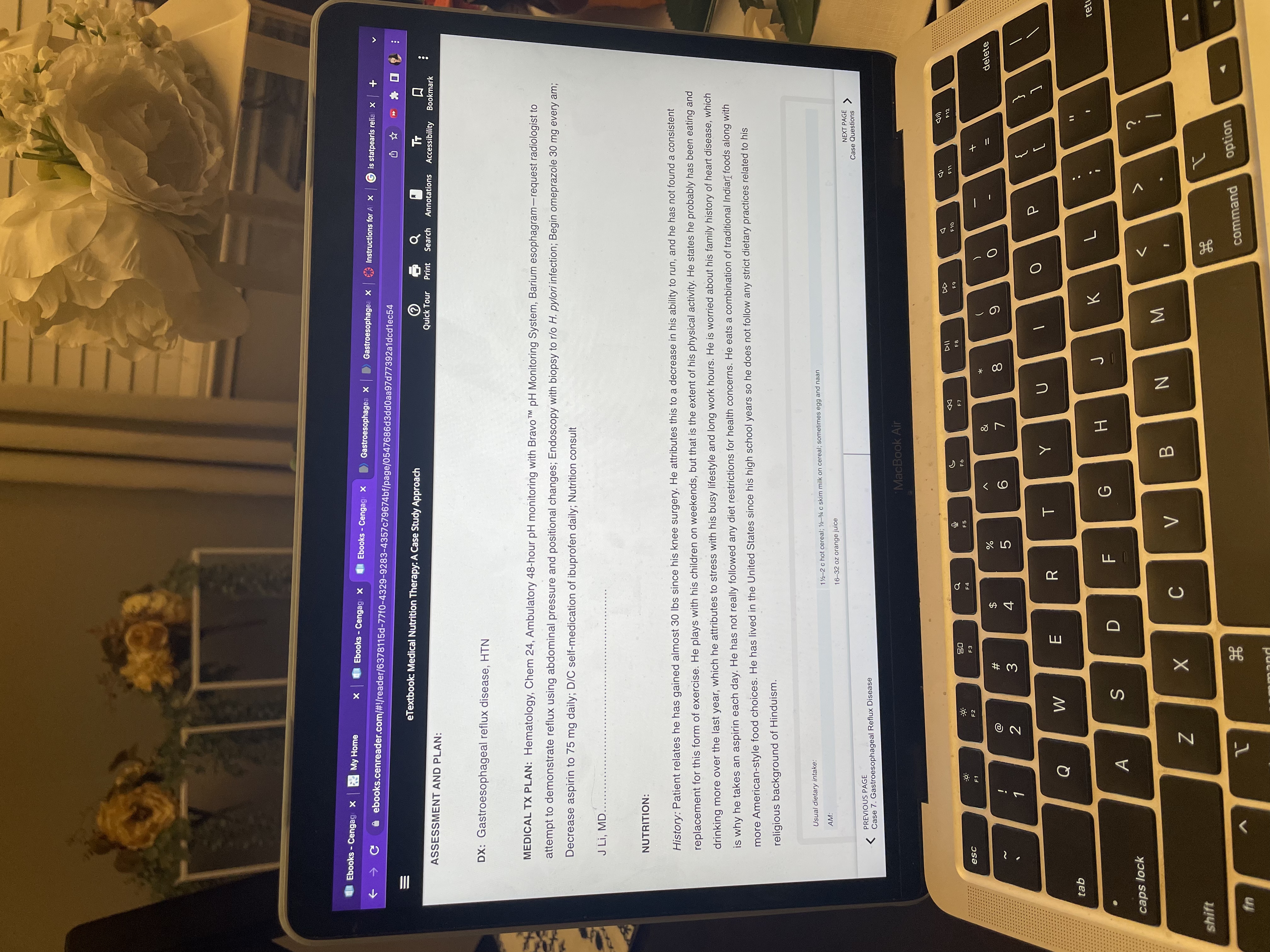 Mr. Gupta present with that might contribute to his diagnosis? Be sure