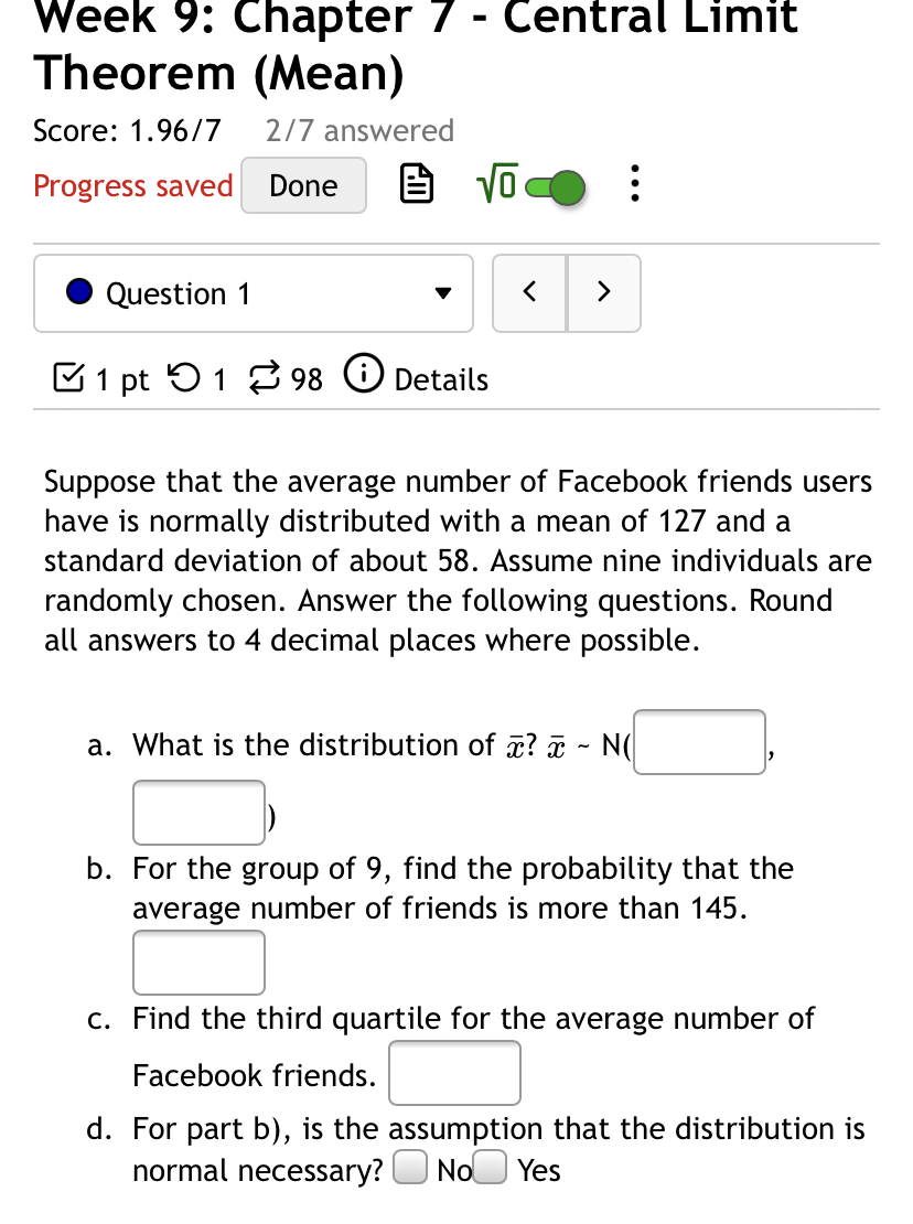9, find the probability that the average number of friends is more