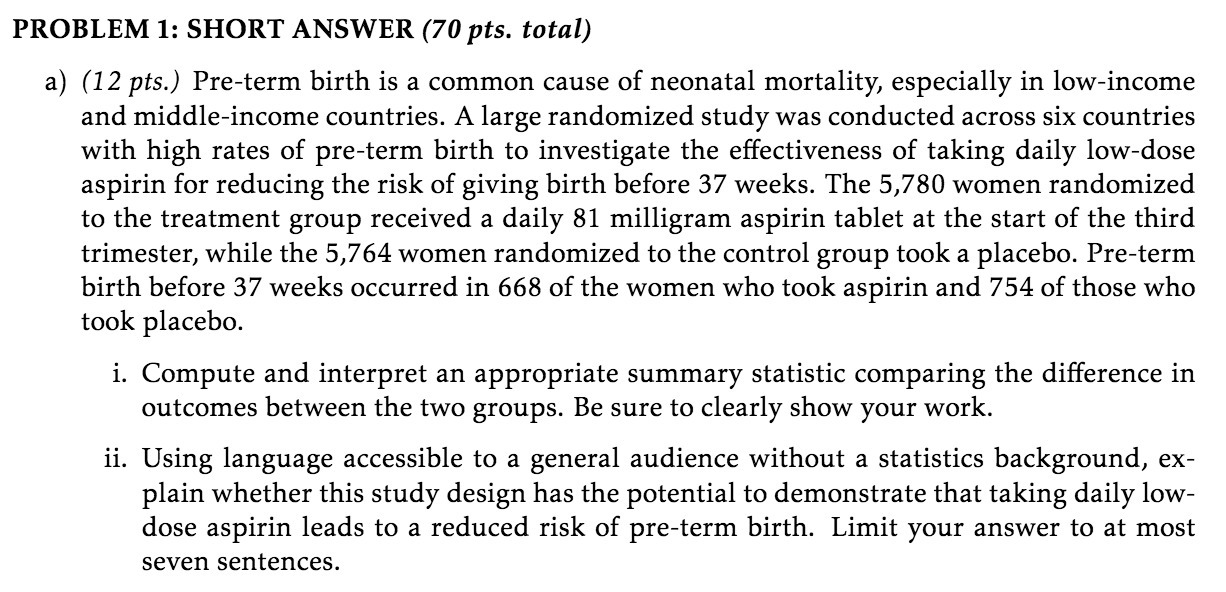  PROBLEM 1: SHORT ANSWER (70 pts. total) a) (1 2 pts.)