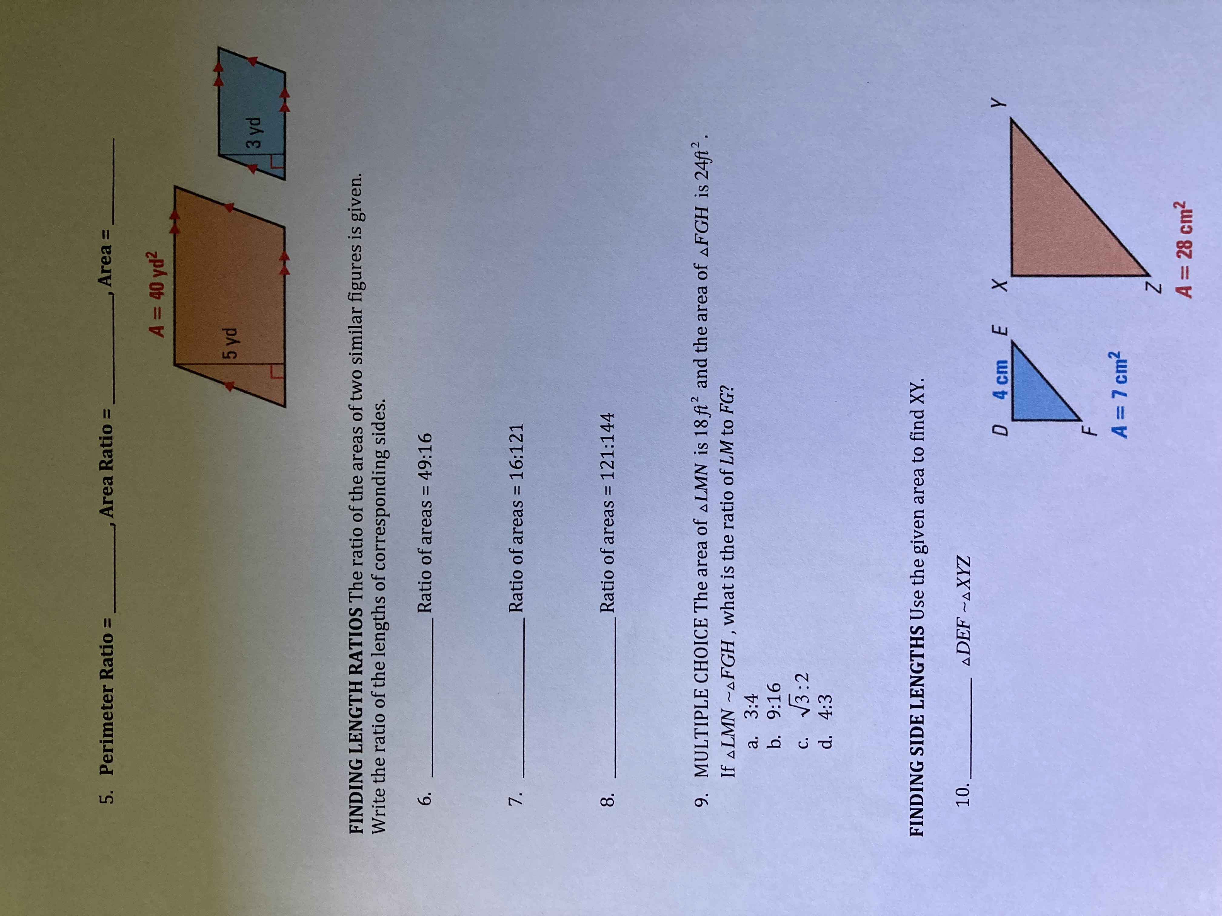 ratios for similar polygons. 1. Ratio of corresponding side lengths Ratio of