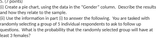 5. (/ points) (i) Create a pie chart, using the data