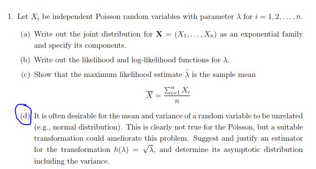 Need assistance with solving question 1 part d. Do I just substitute