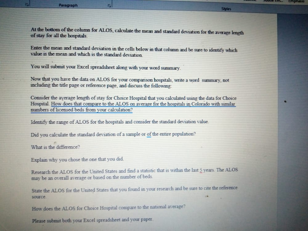 (ALOS) for Choice Hospital Now, look at the data for Colorado Hospitals