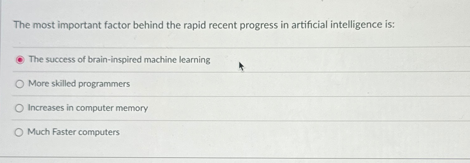  The most important factor behind the rapid recent progress in artificial