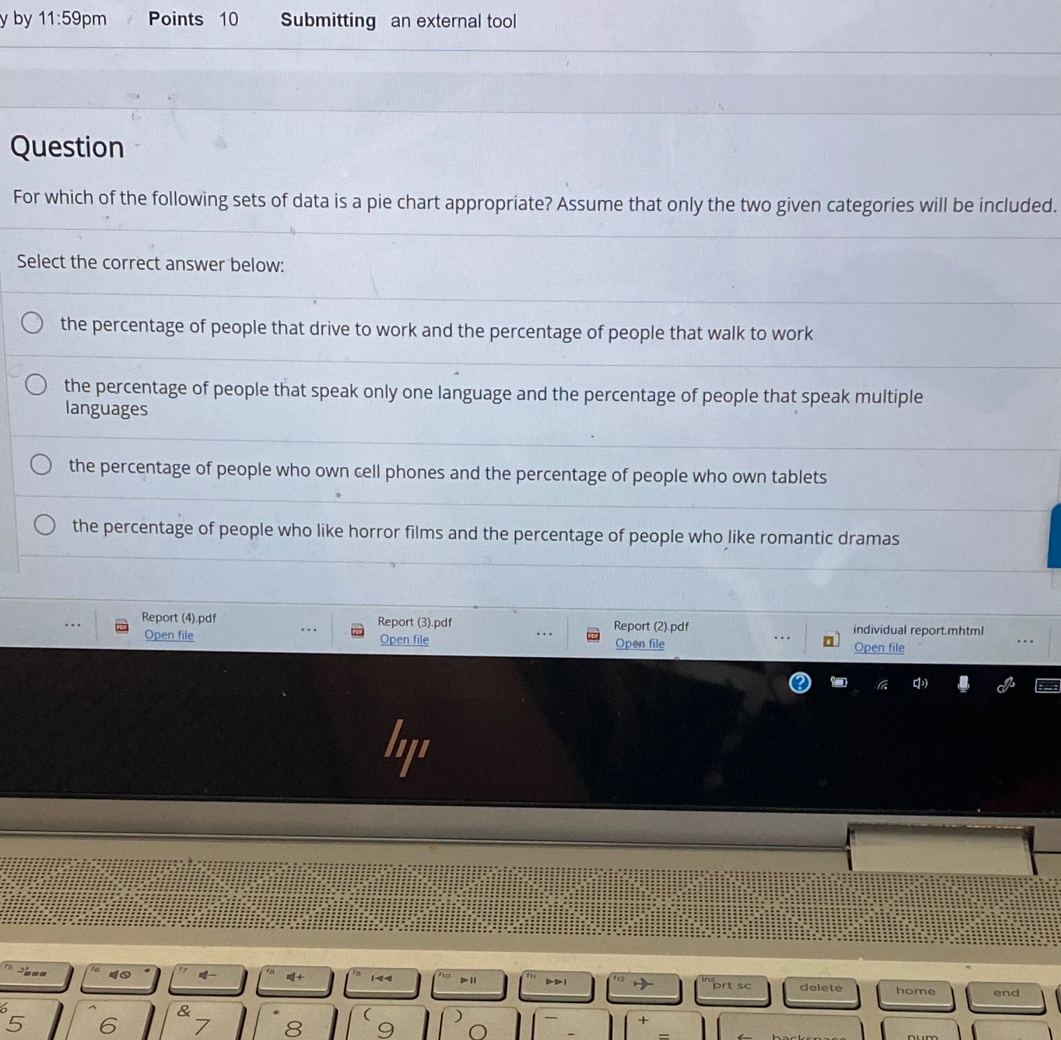 y by 11:59pm Points 10 Submitting an external tool Question For