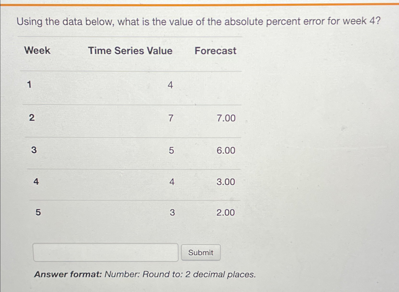  Using the data below, what is the value of the absolute