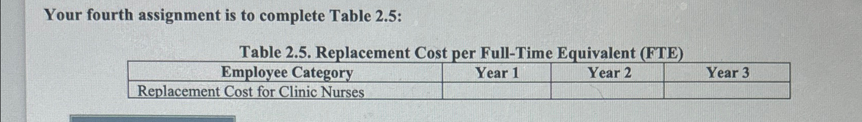  Your fourth assignment is to complete Table 2.5: Table 2.5. Replacement