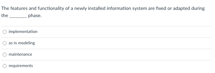  The features and functionality of a newly installed information system are