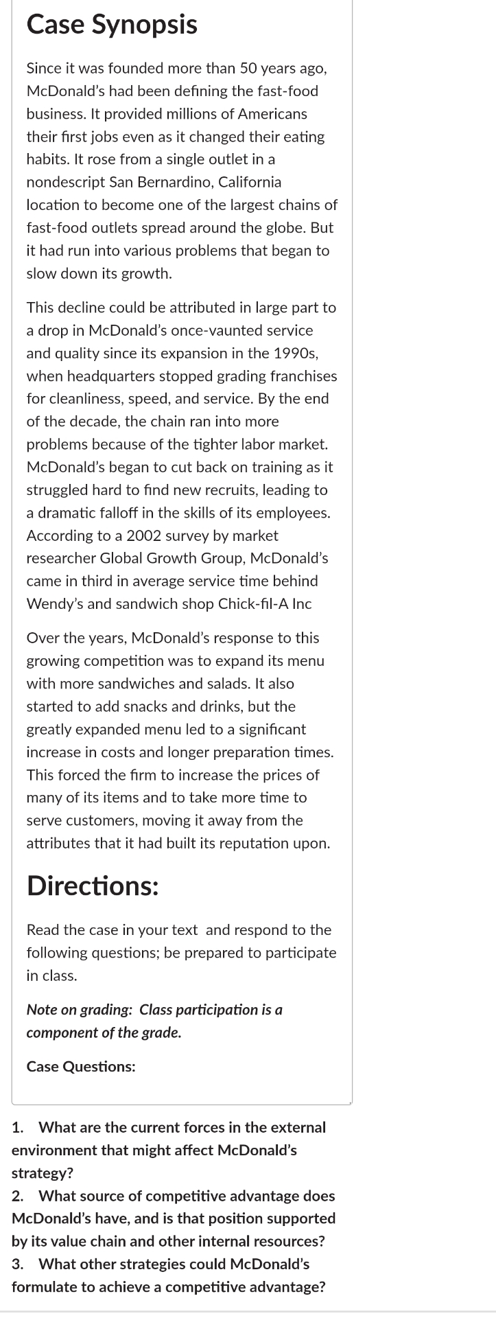  Case Synopsis Since it was founded more than 50 years ago,