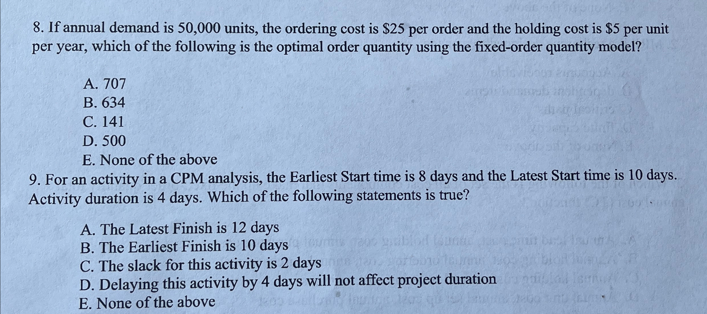  If annual demand is 50,000 units, the ordering cost is $25