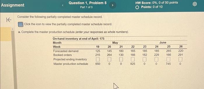 the icon to view the partially completed master schedule record. a. Complete