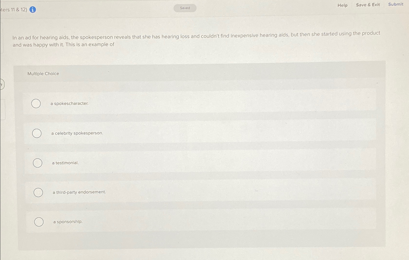  ters 11 & 12)(i Help Save & Exit Submit In an