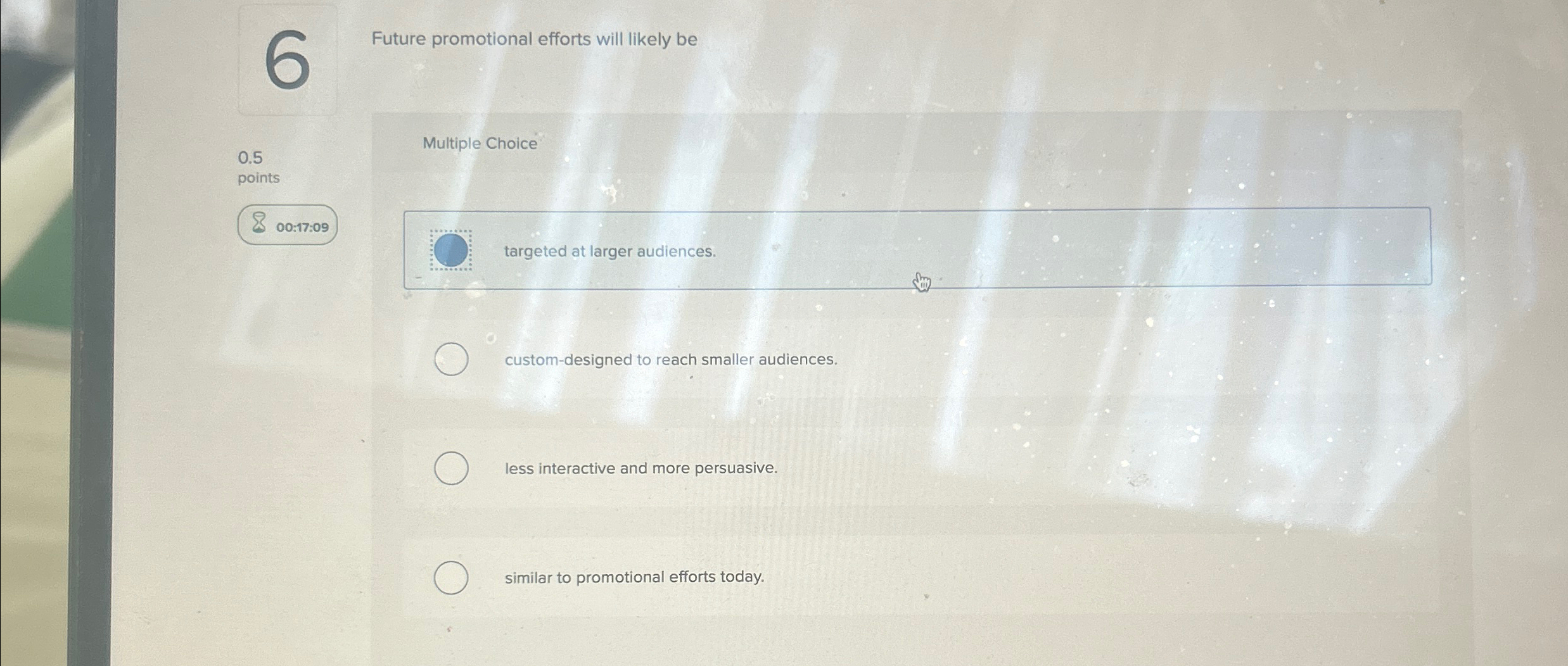  Future promotional efforts will likely be 0.5 points 00:17:09 Multiple Choice