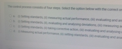  The control process consists of four steps. Select the option below