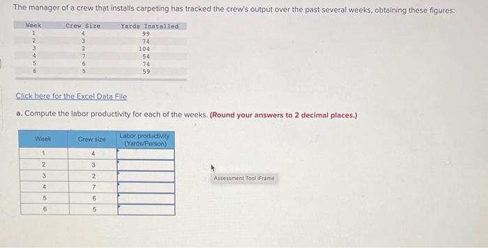  Click here for the Excel Data File a. Compute the labor