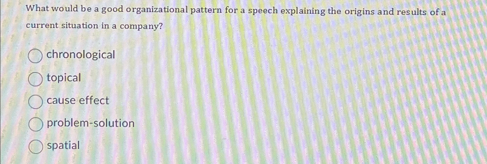  What would be a good organizational pattern for a speech explaining
