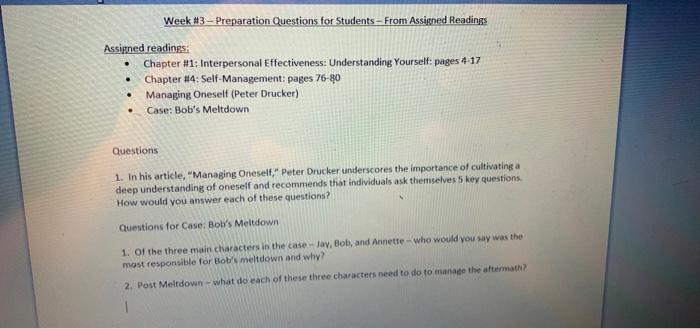  Assigned readings: - Chapter H1: Interpersonal Effectiveness: Understanding Yourself: pages 4-17