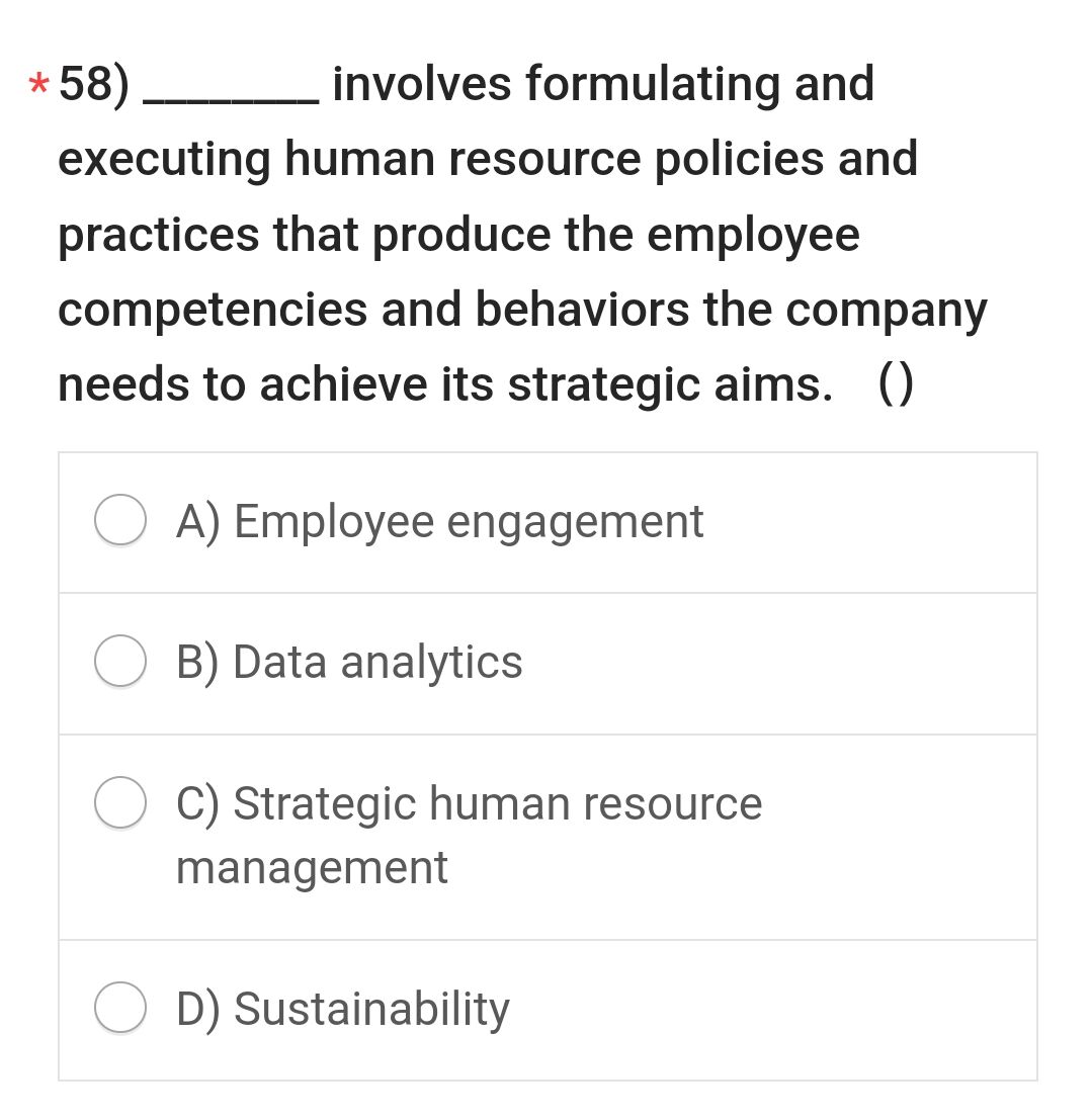 involves formulating and executing human resource policies and practices that produce