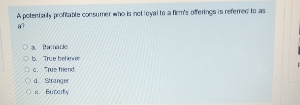  A potentially profitable consumer who is not loyal to a firm's