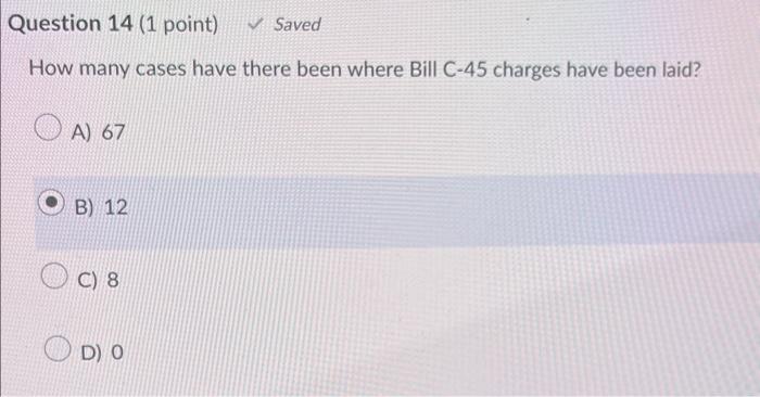  How many cases have there been where Bill C- 45 charges