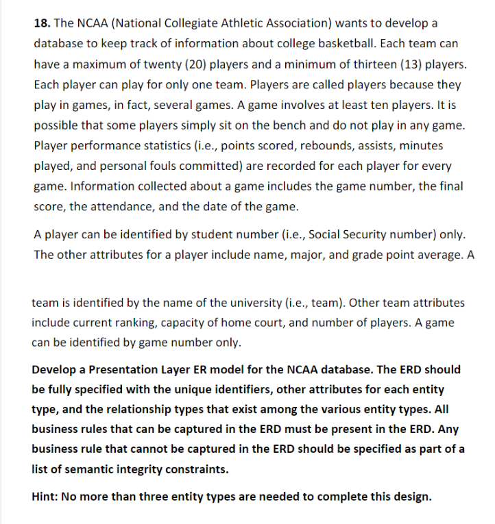 I NEED AN ER DIAGRAM MADE NOTHING ELSE, THANK YOU 18. The