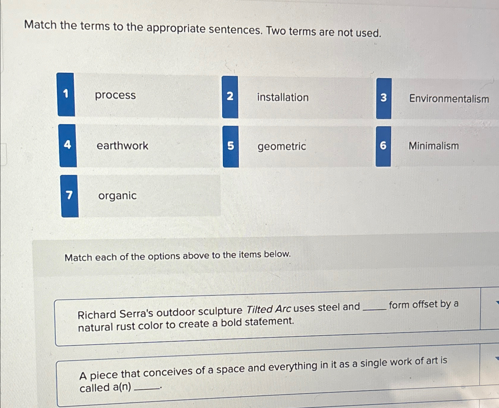  Match the terms to the appropriate sentences. Two terms are not