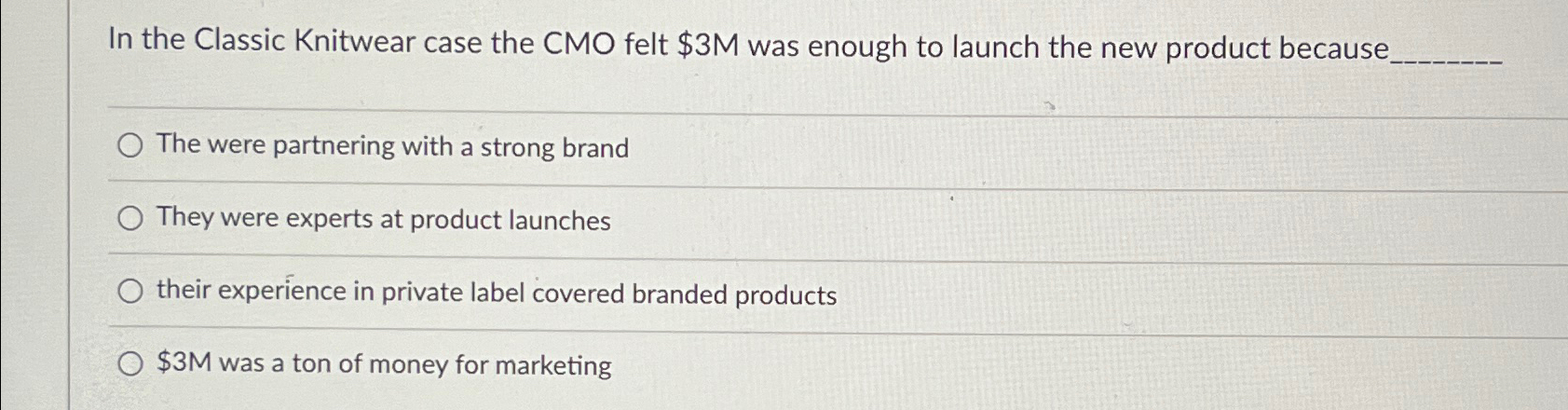  In the Classic Knitwear case the CMO felt $3M was enough