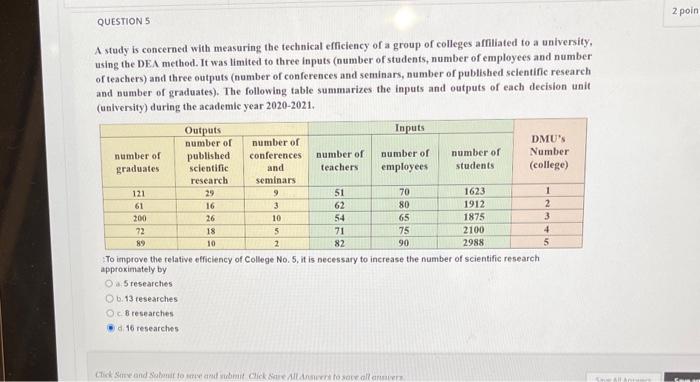  A study is concerned with measuring the technical efficiency of a