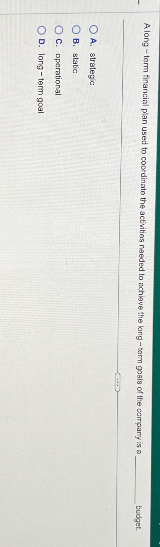  A long - term financial plan used to coordinate the activities