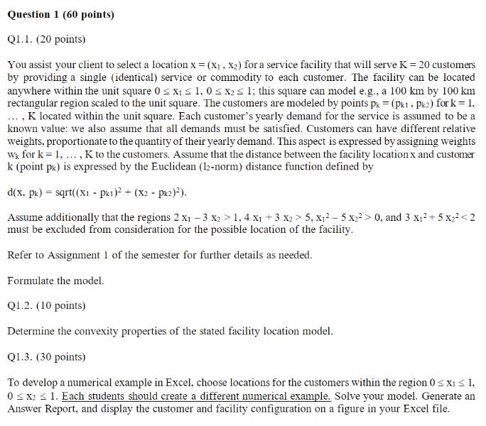  Question 1(60 points) Q1.1.(20 points) You assist your client to select