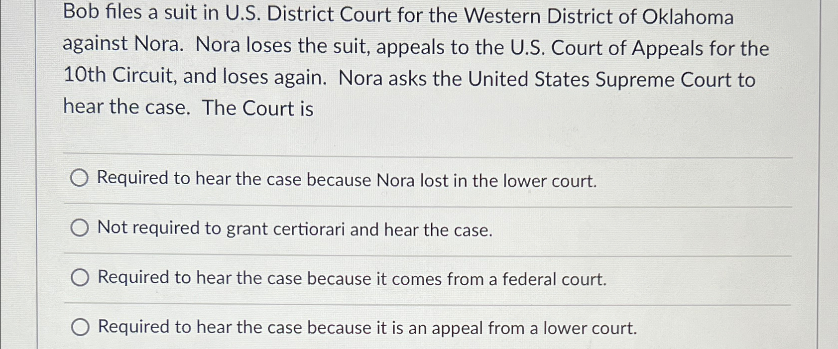 Bob files a suit in U.S. District Court for the Western
