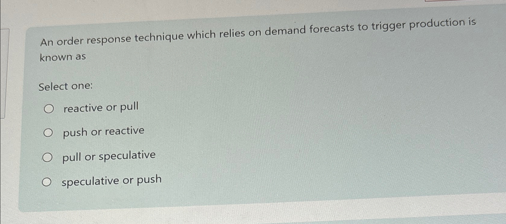  An order response technique which relies on demand forecasts to trigger