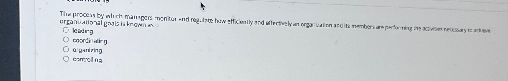  The process by which managers monitor and regulate how efficiently and