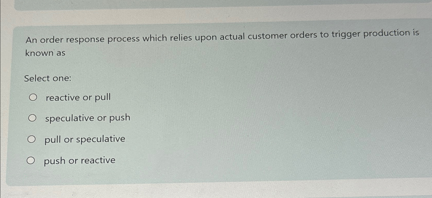  An order response process which relies upon actual customer orders to