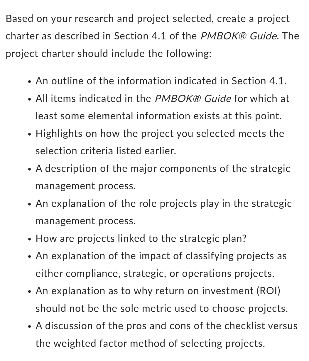 ased on your research and project selected, create a project narter