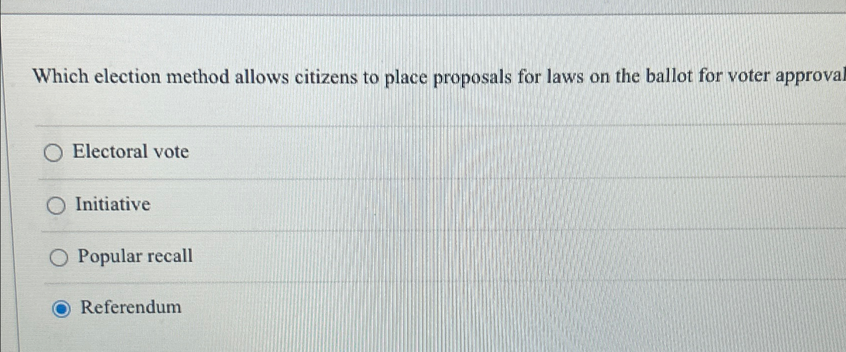  Which election method allows citizens to place proposals for laws on