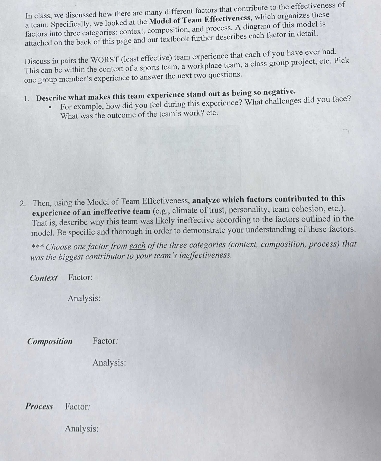  In class, we discussed how there are many different factors that