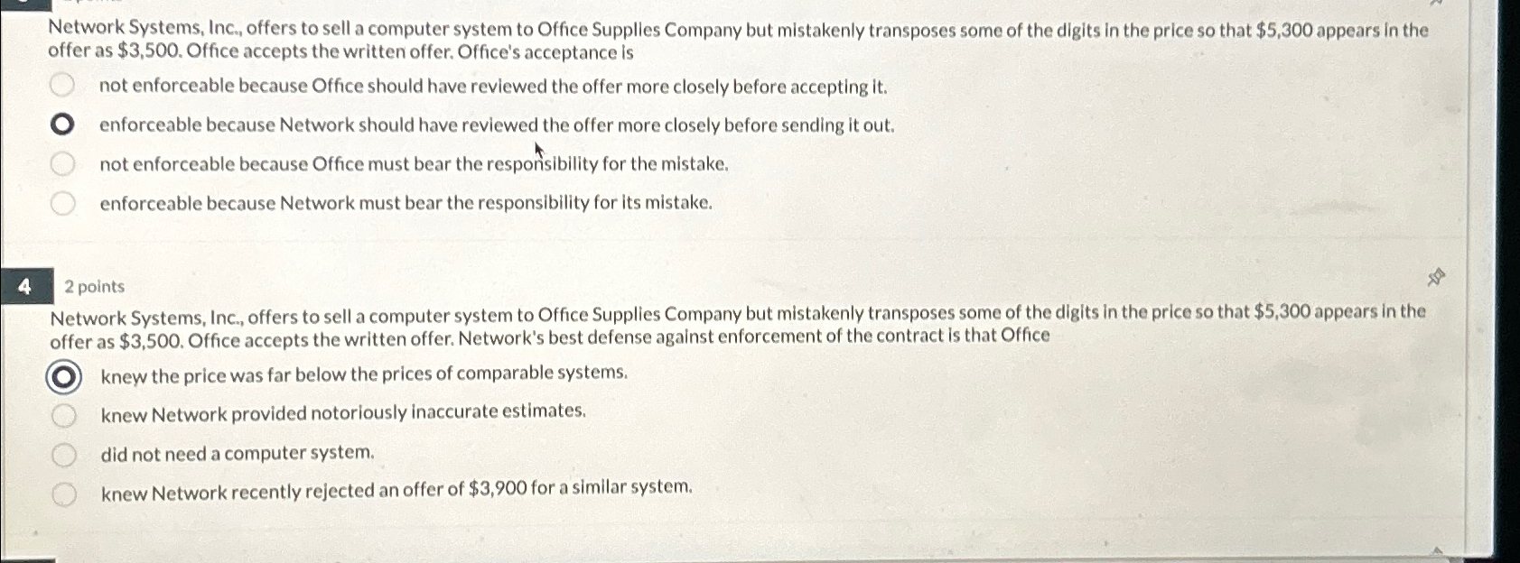  Network Systems, Inc, offers to sell a computer system to Office