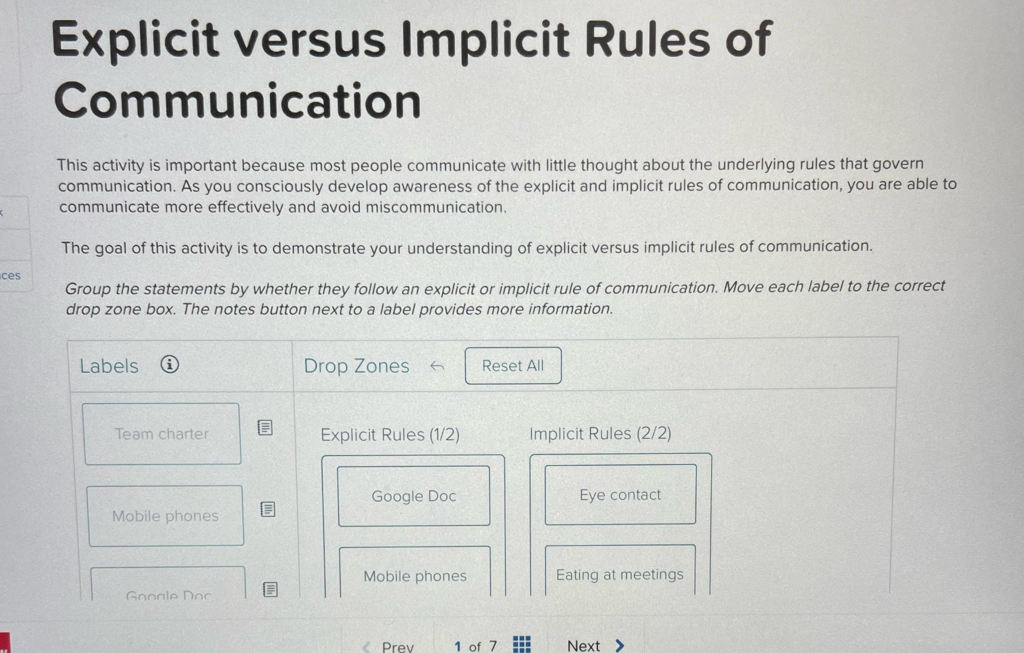  Explicit versus Implicit Rules of Communication This activity is important because