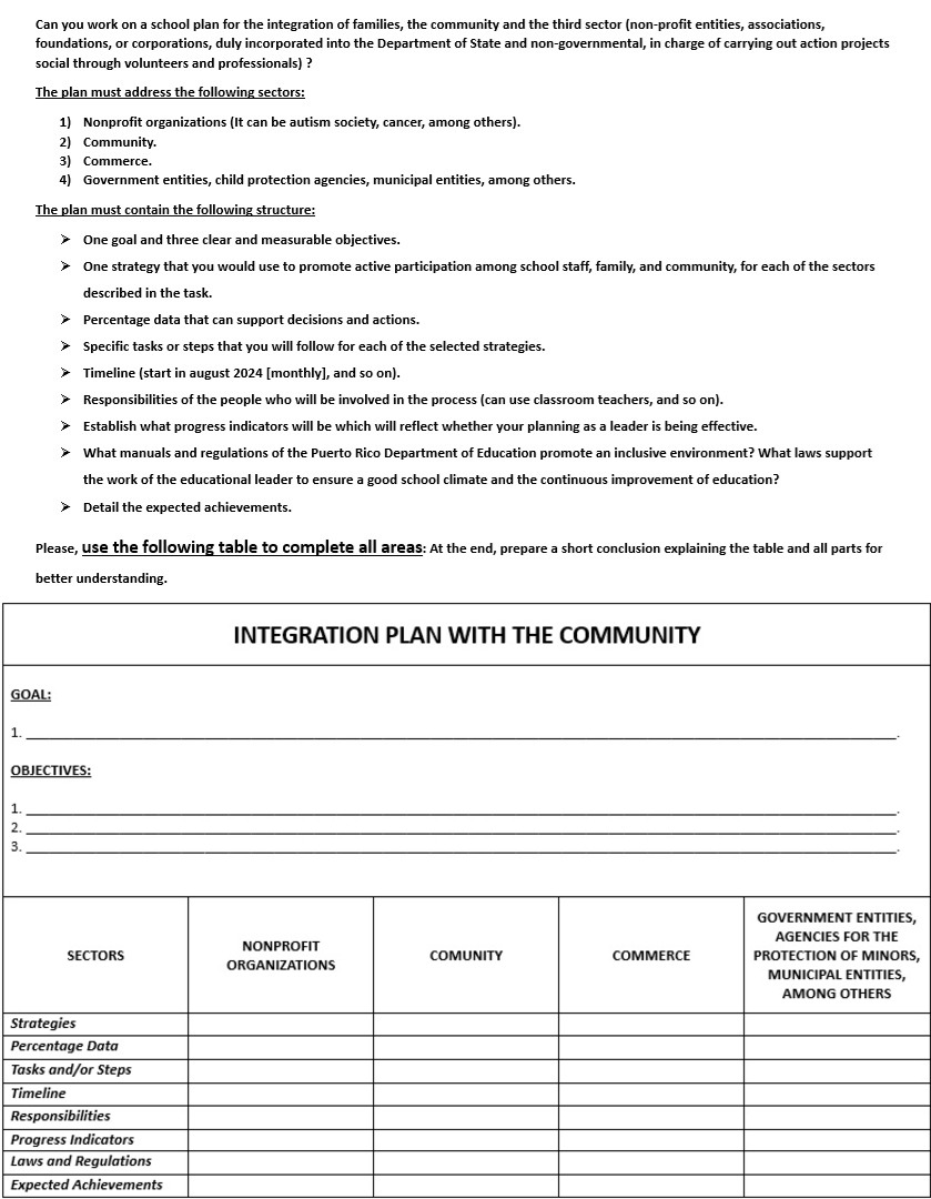  Can you work on a school plan for the integration of