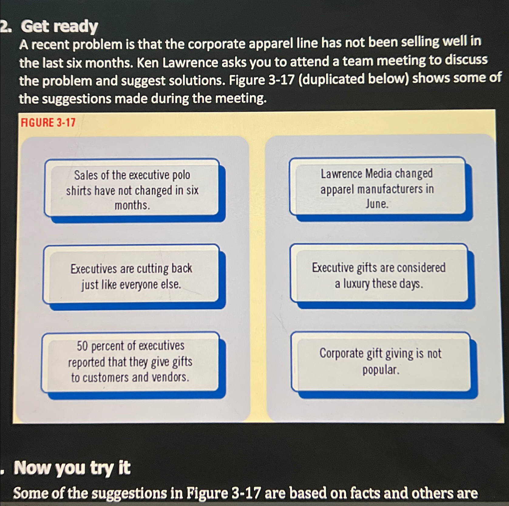  Get ready A recent problem is that the corporate apparel line