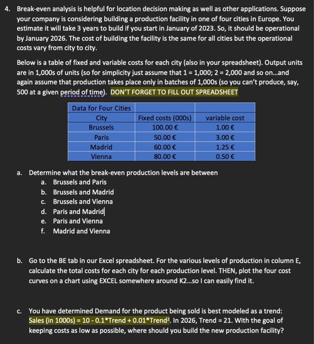  4. Break-even analysis is helpful for location decision making as well