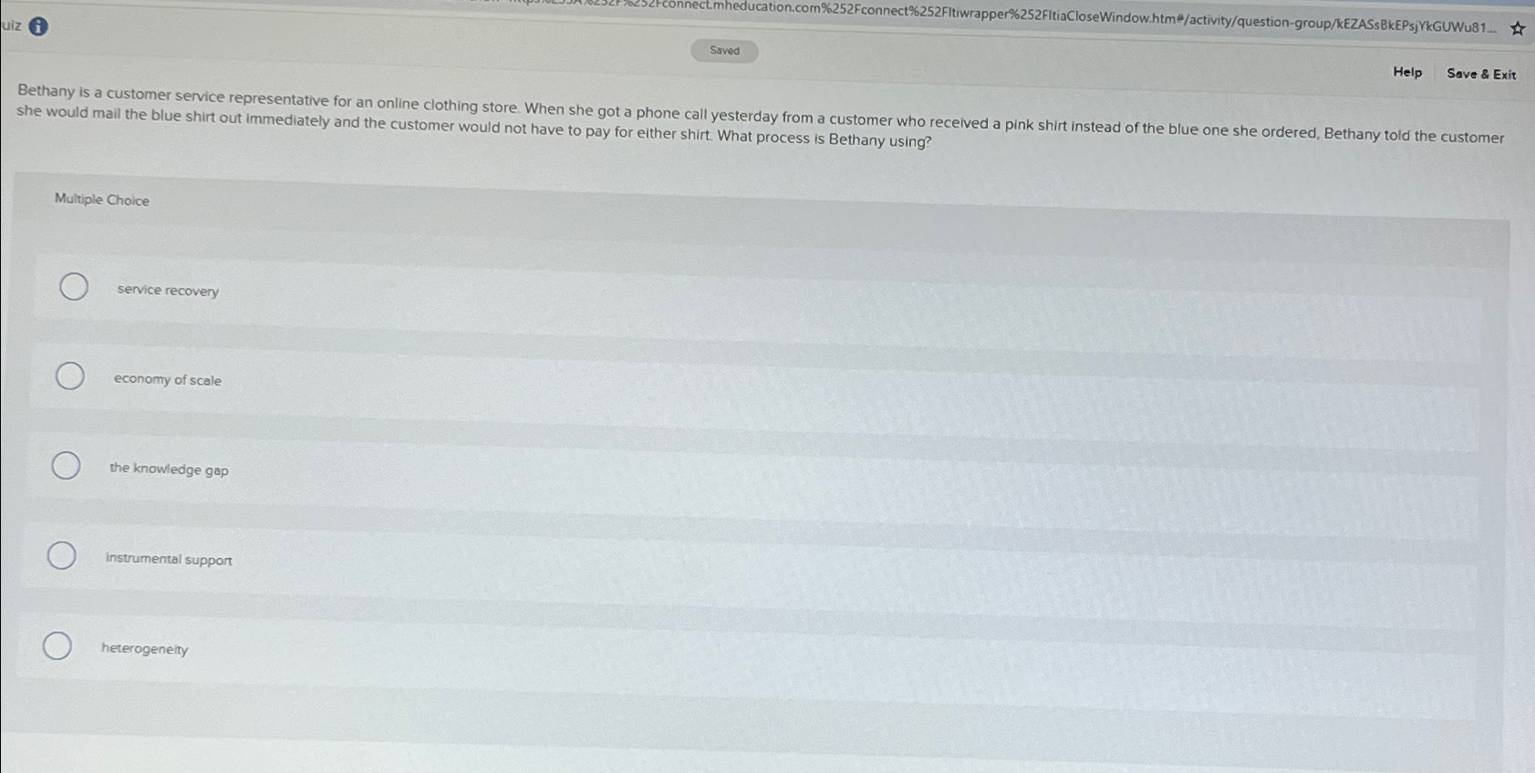  (i) Help Save & Exit she would mail the blue shirt