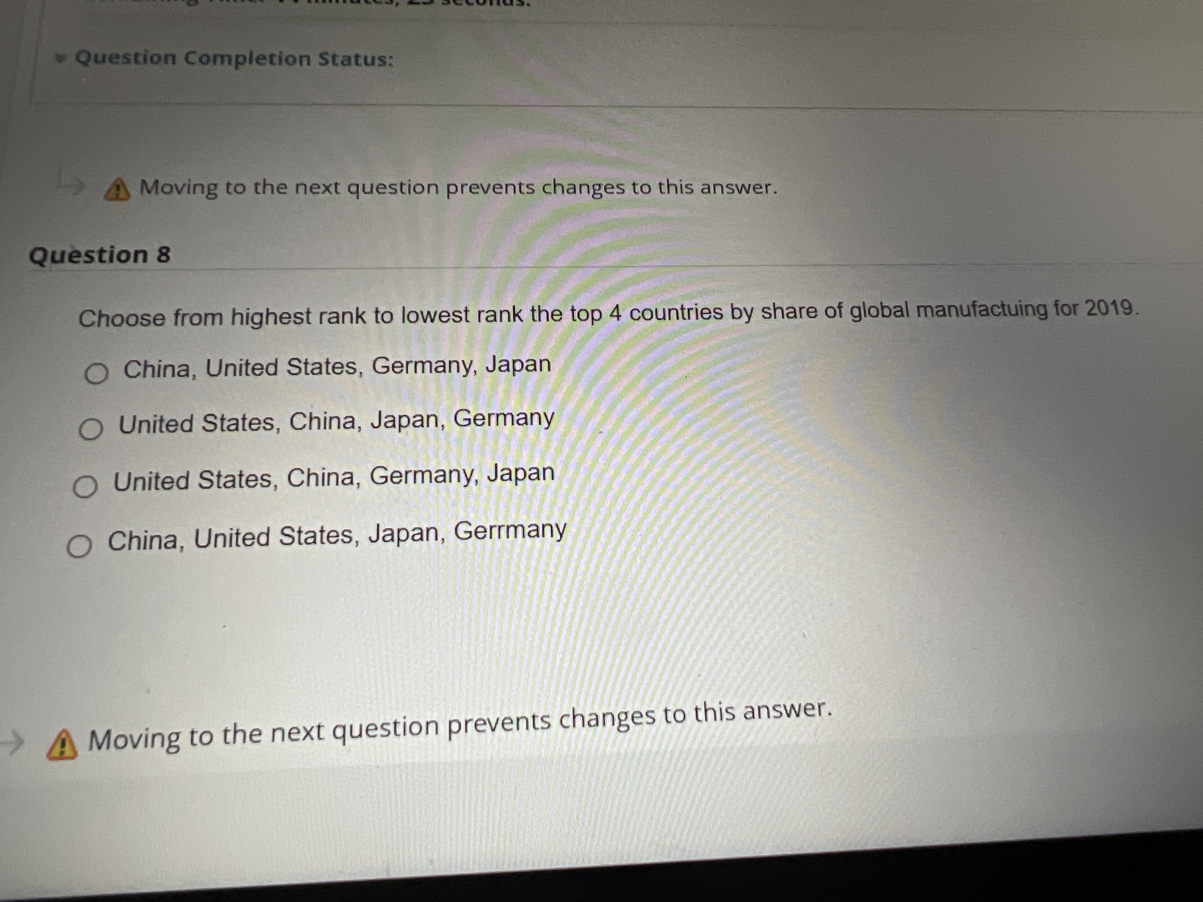  Moving to the next question prevents changes to this answer. Question