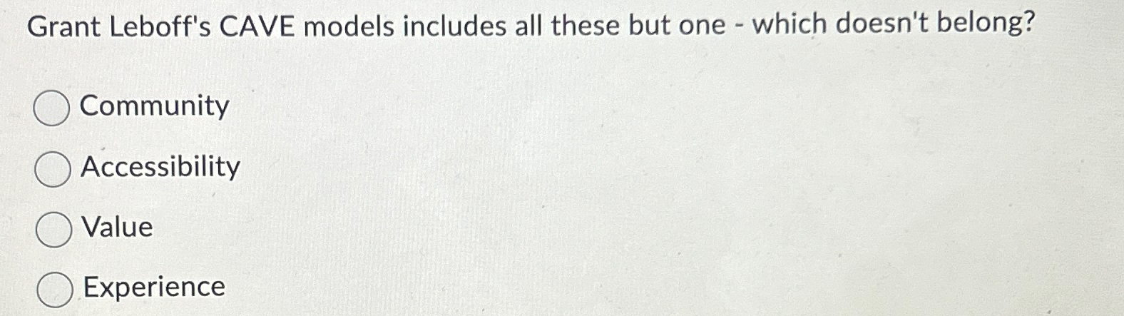  Grant Leboff's CAVE models includes all these but one - which