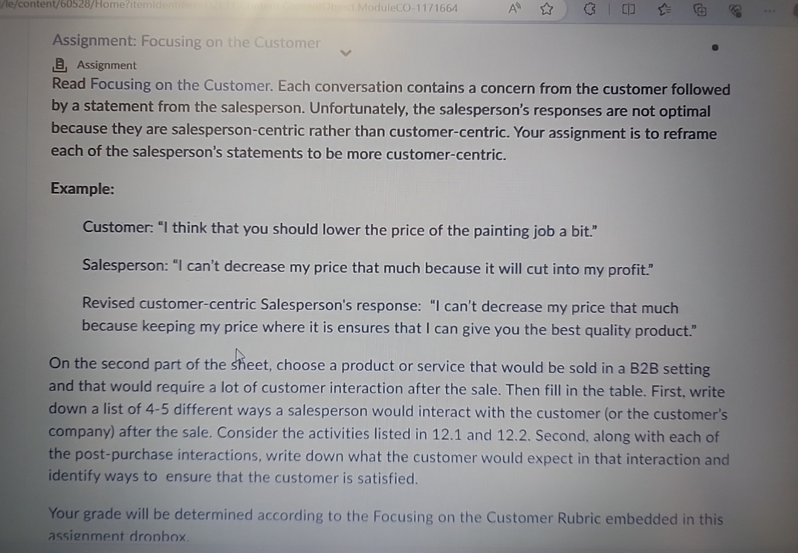 Assignment: Focusing on the Customer Assignment Read Focusing on the Customer.