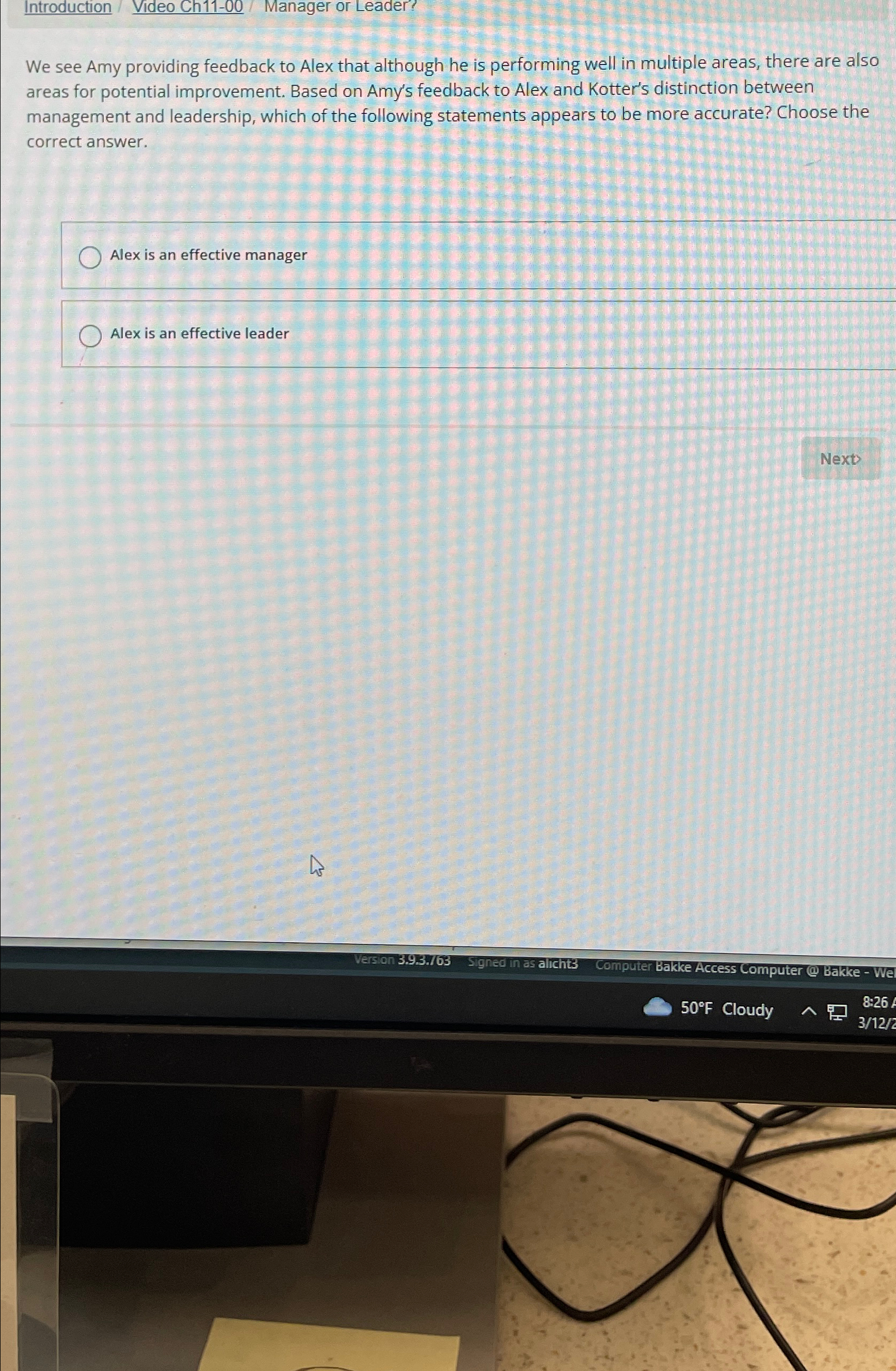  Introduction Video Ch11-00 Manager or Leader? We see Amy providing feedback