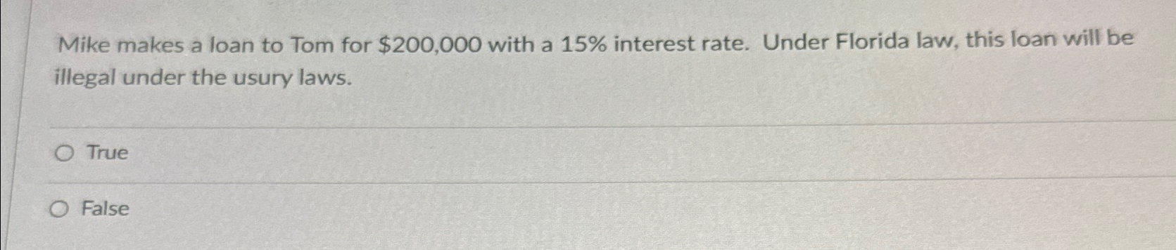  Mike makes a loan to Tom for $200,000 with a 15%